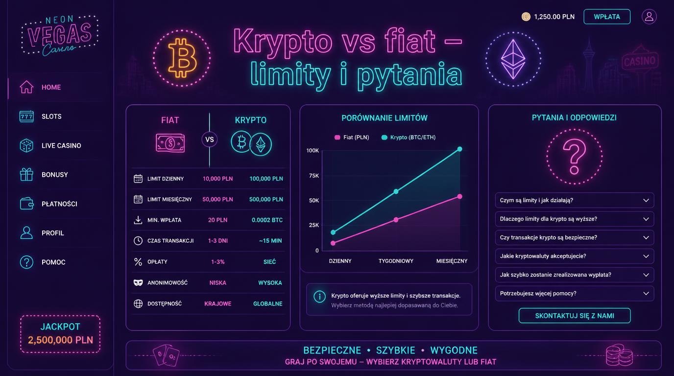Grafika porównująca limity wpłat fiat i kryptowalut.